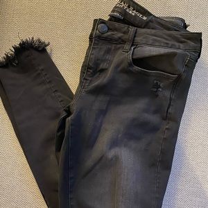 American eagle midrise grey black distressed jeans